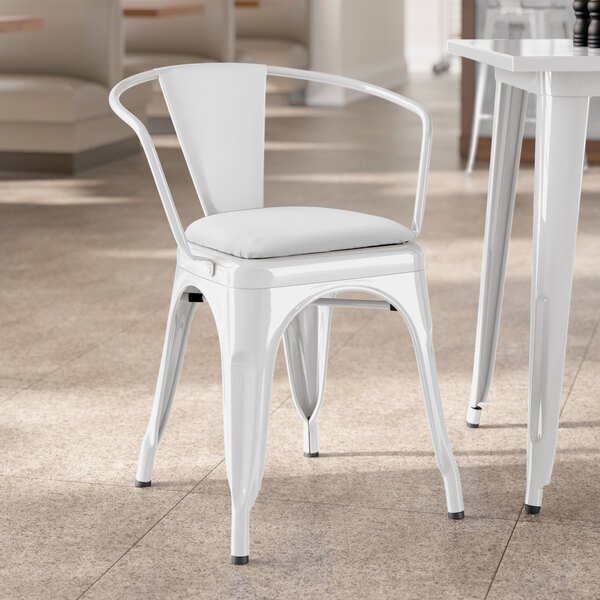 Lancaster Table & Seating Alloy Series White Indoor Arm Chair with White Vinyl Cushion