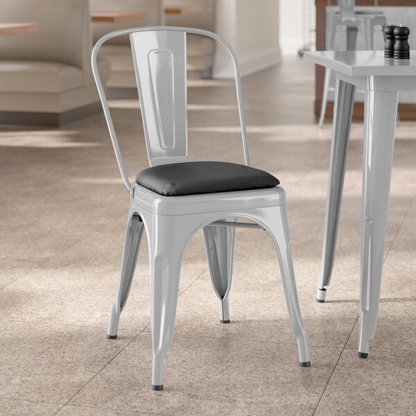 Lancaster Table & Seating Alloy Series Silver Indoor Cafe Chair with Black Vinyl Cushion