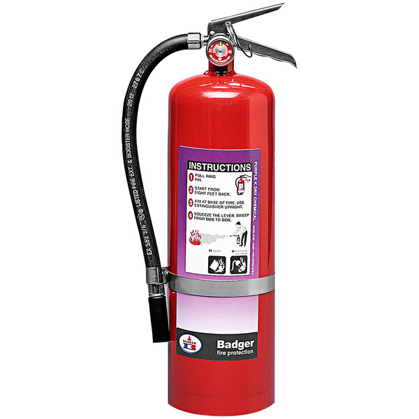 A purple Badger fire extinguisher with a hose.
