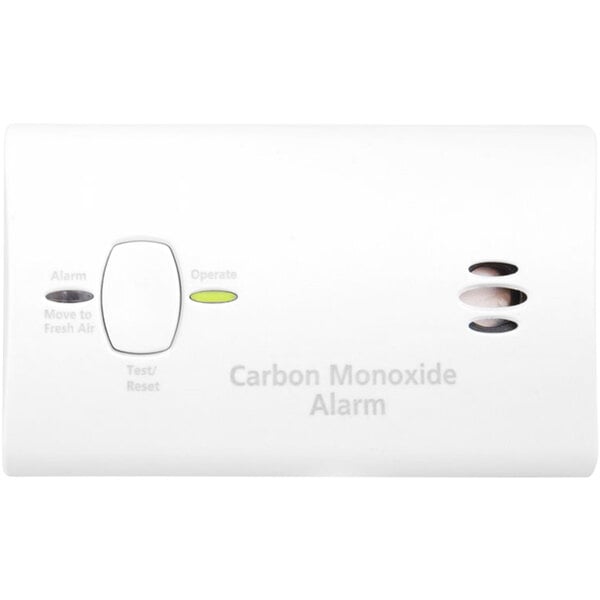A white Kidde rectangular carbon monoxide alarm.