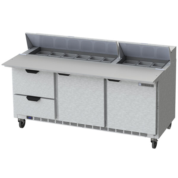 A Beverage-Air commercial kitchen refrigerated prep table with two drawers.