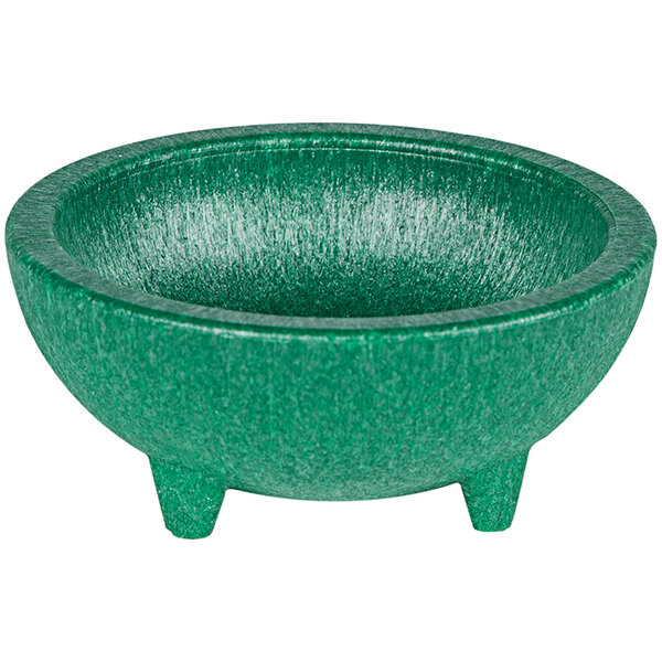 A green polypropylene bowl with legs.