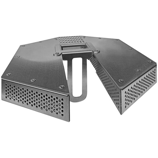 A metal OilChef oil saving device plate with holes.