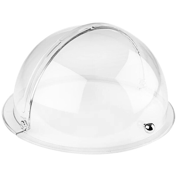 A clear plastic dome with a silver handle.