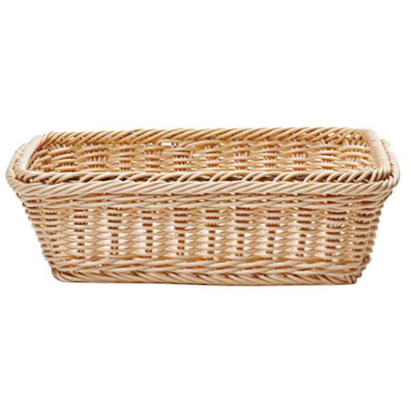 A APS wicker basket with handles.