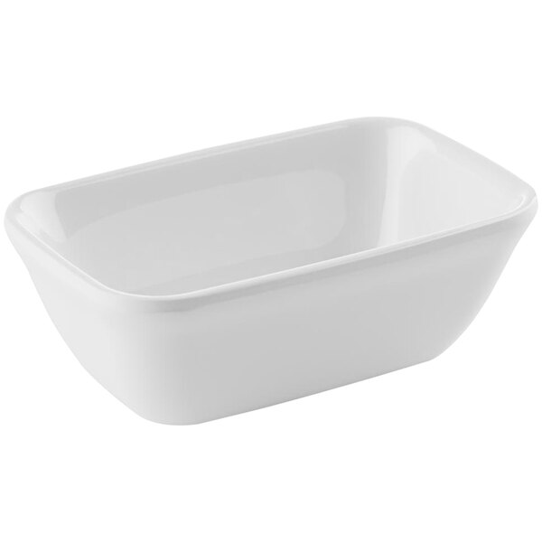 A white rectangular APS melamine bowl.