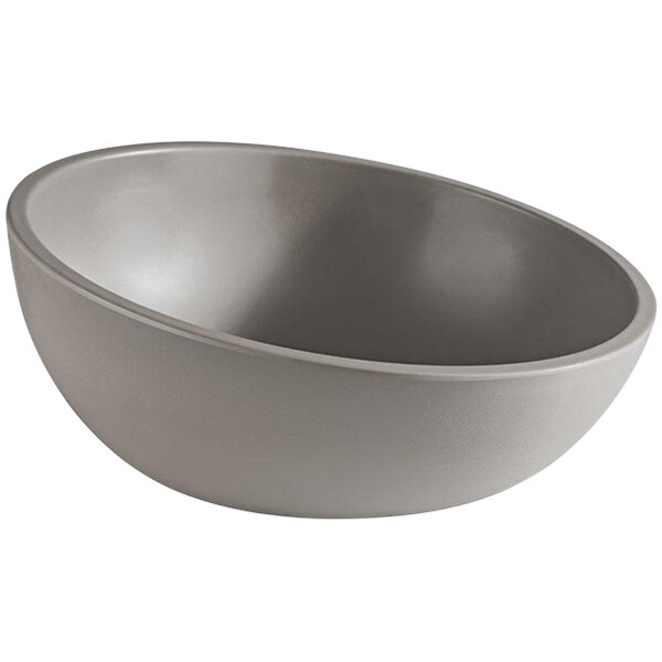 A grey APS Element melamine display bowl with a round angled design.