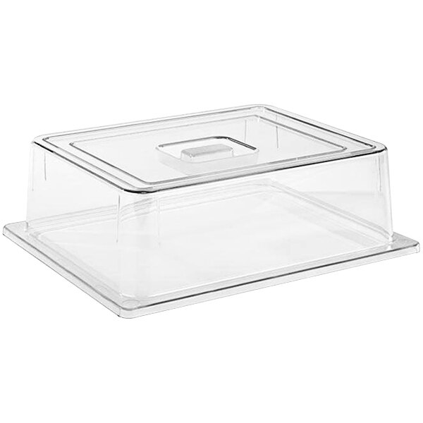 A clear rectangular plastic cover on a clear plastic container.