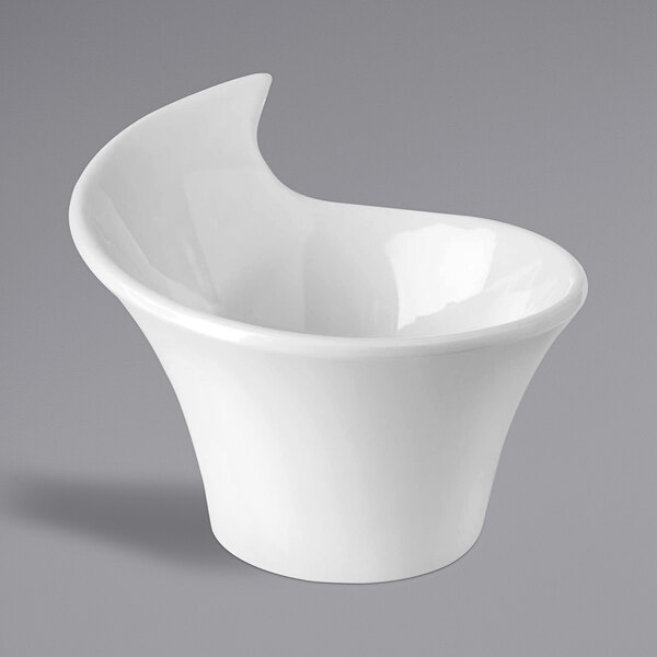 A white APS melamine bowl with a curved shape.