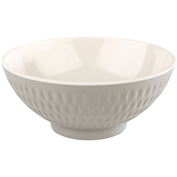 A white APS melamine bowl with a textured pattern.