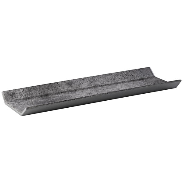 A rectangular black melamine tray with a gray faux concrete design.