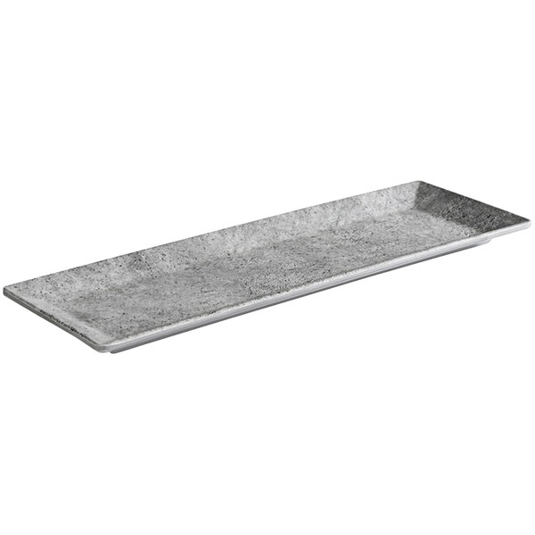 A grey rectangular APS Element melamine serving tray.