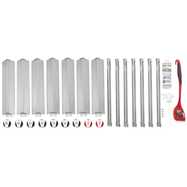 A Crown Verity seasonal tune up kit with metal bars and tools.