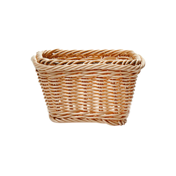 An APS Polypropylene and Steel Wicker Bread Basket with Handles.