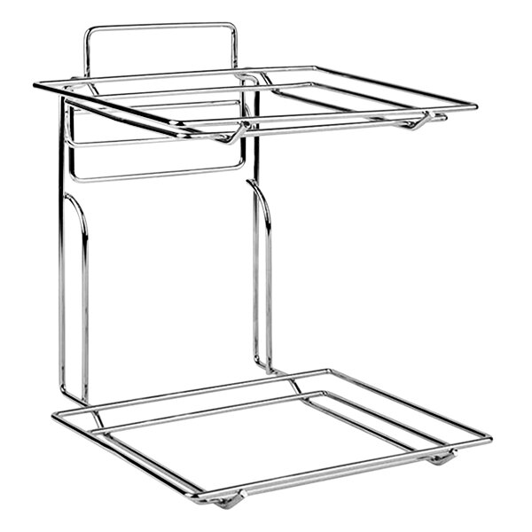 A chrome metal APS Doppeldecker two-tier buffet frame on a counter.