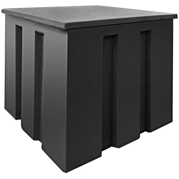 A black rectangular display cube with a square top.
