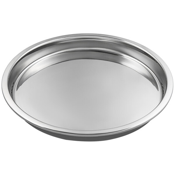 A stainless steel Bon Chef food pan with a shallow rounded rim.