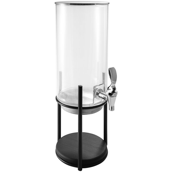 An Abert Cosmo acrylic beverage dispenser with a spigot on a metal stand.