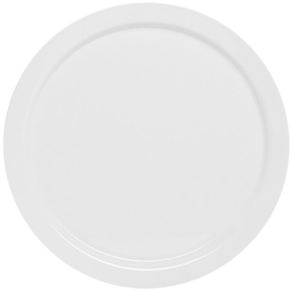 A white round melamine tray with a round rim.