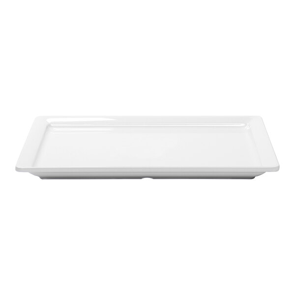 A white rectangular APS Pure melamine tray.