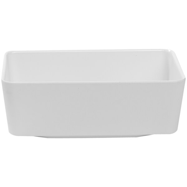 A white rectangular APS melamine bowl.