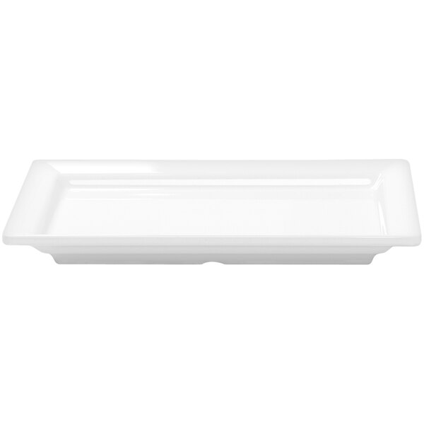 A white rectangular tray with a white background.