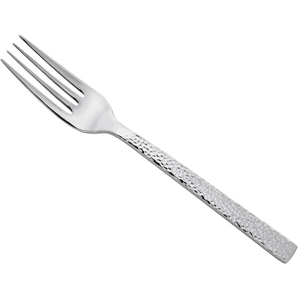 A Oneida stainless steel dessert/salad fork with a hammered silver handle.