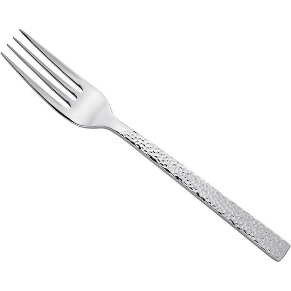 A Oneida stainless steel dinner fork with a hammered silver handle.