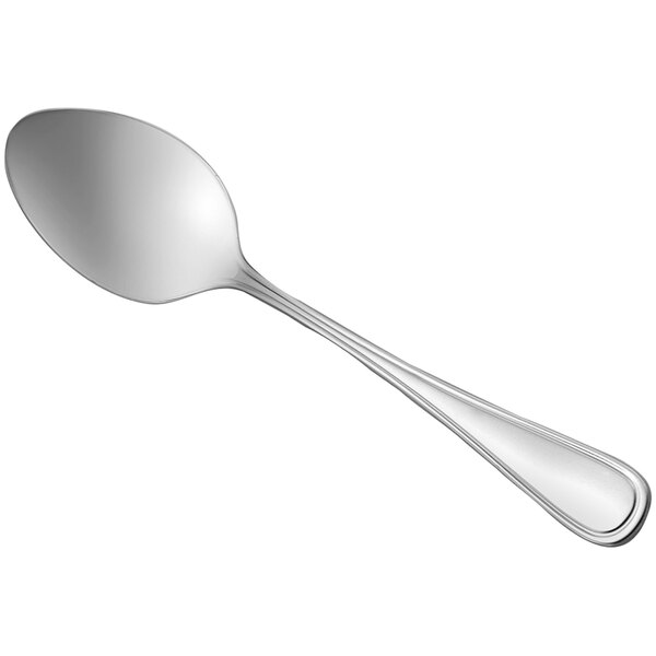 An Oneida New Rim II stainless steel serving spoon with a silver handle.