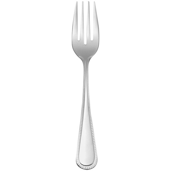 A Oneida stainless steel salad/dessert fork with a silver handle.