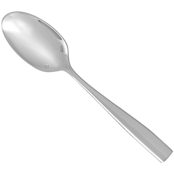 The Sant'Andrea Vasari 18/10 stainless steel soup/dessert spoon with a silver handle.