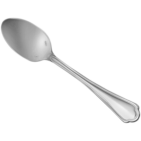 A Sant'Andrea Rossini stainless steel soup/dessert spoon with a silver handle.