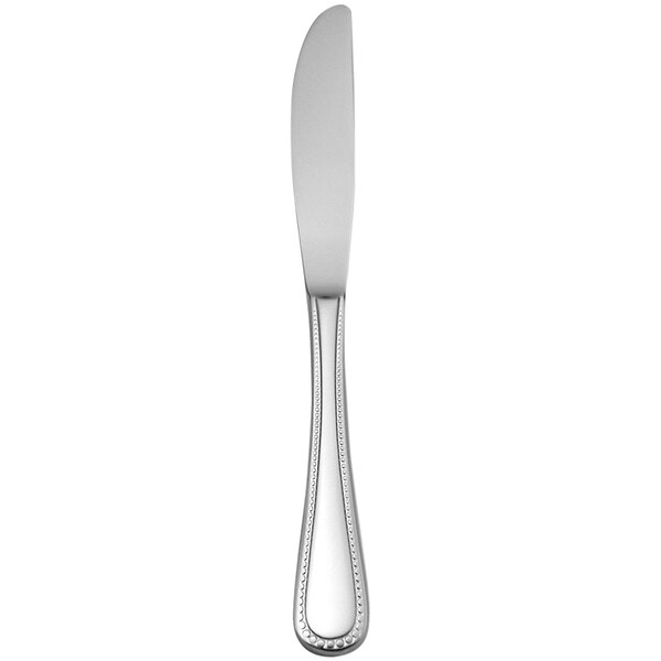 A Oneida Pearl stainless steel butter knife with a silver handle.