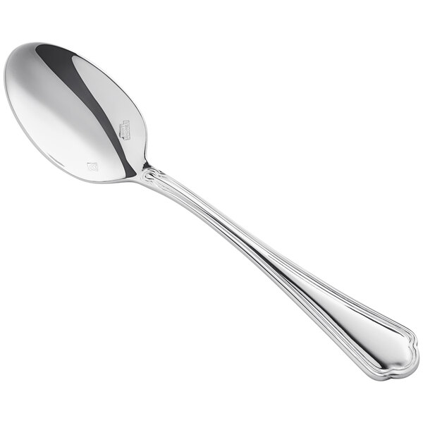 A Sant'Andrea Rossini stainless steel demitasse spoon with a handle.