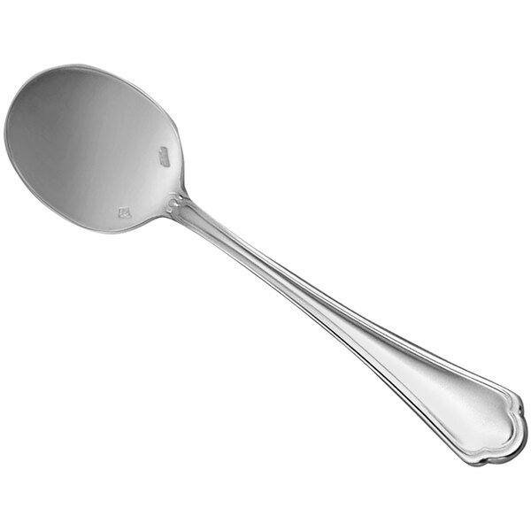 A Sant'Andrea Rossini stainless steel soup spoon with a round bowl and a handle.