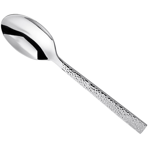 An Oneida stainless steel serving spoon with a hammered handle.