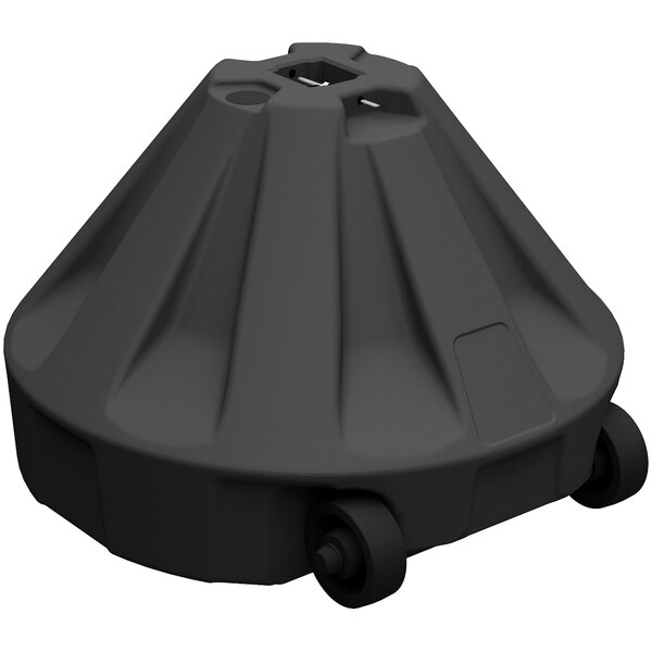 A black Plasticade Roll-a-Post plastic base with wheels.