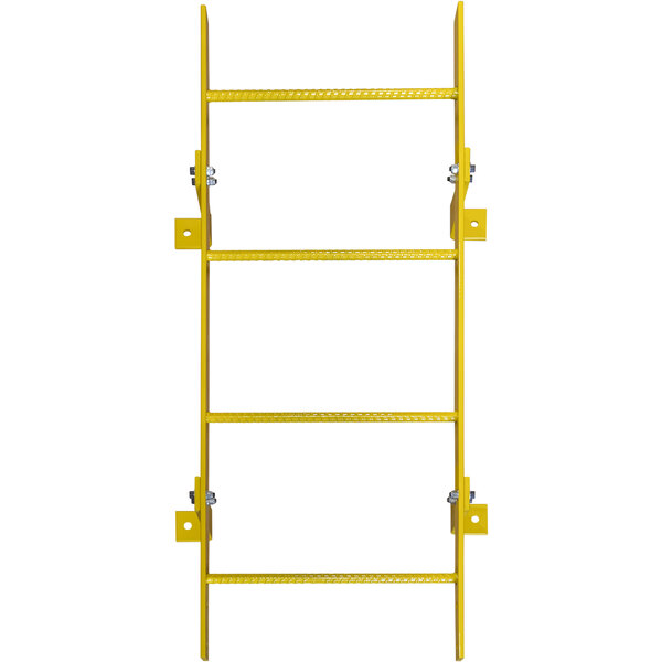 A yellow metal Ballymore safety ladder with four rungs.