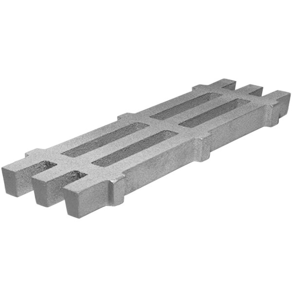 A grey rectangular carbon steel fire grate with four bars.
