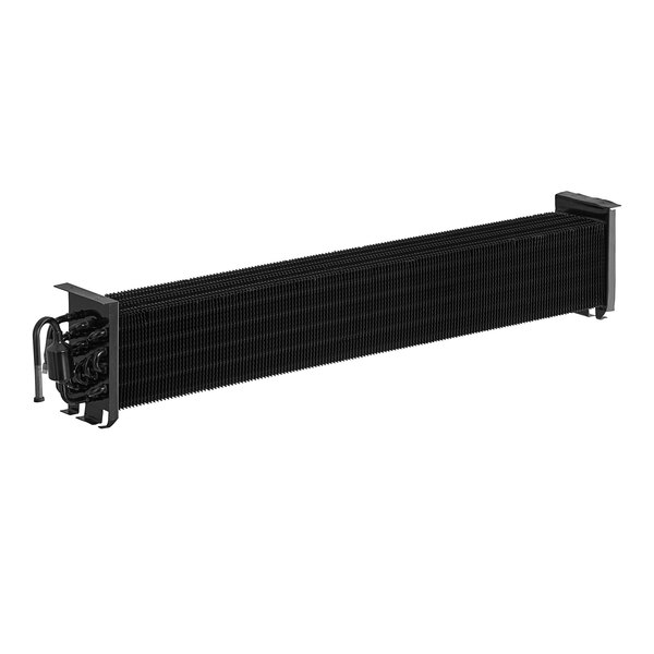 A black rectangular Avantco evaporator coil with metal tubes on a white background.