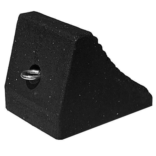 Plasticade 9 1/4" x 6 3/4" x 8" Black Rubber Wheel Chock with Eyebolt