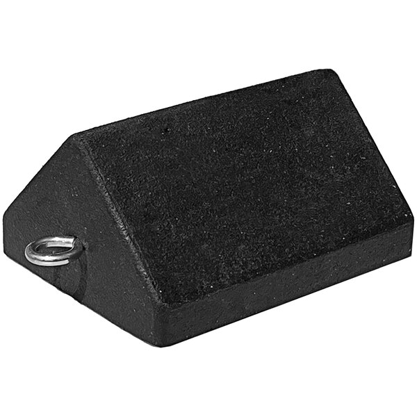A black block of rubber with a silver metal eyebolt.