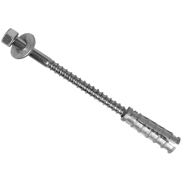 A close-up of a metal screw for Plasticade concrete installation hardware.