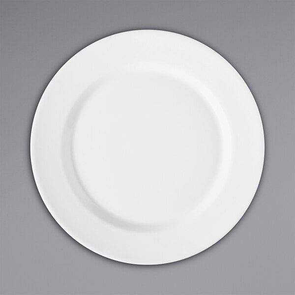 A close-up of a Corona by GET Enterprises Elegance bright white porcelain plate.