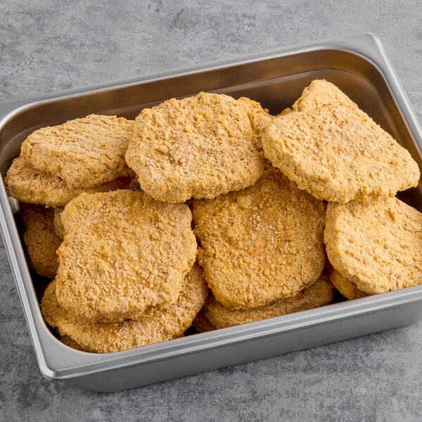 A tray of Gardein plant-based breaded chick'n filets.