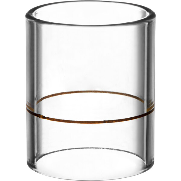 A clear glass tank cover with a brown band around the bottom.