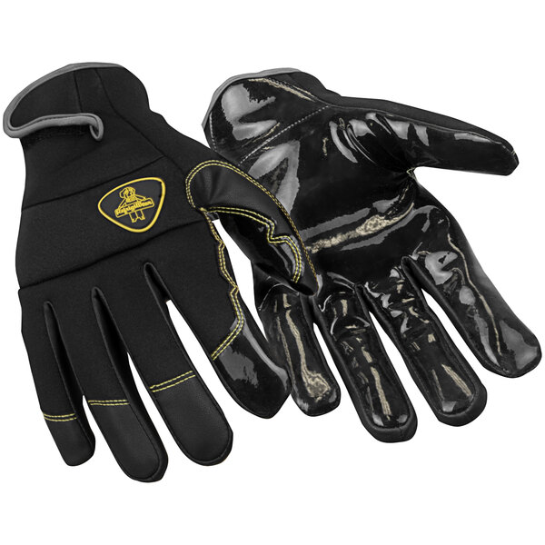 A close-up of a pair of black RefrigiWear Gladiator Grip gloves.