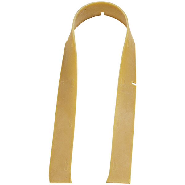 A pair of yellow plastic clips on a white background.