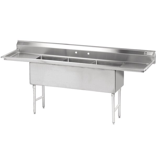 Advance Tabco FS-3-1824-24RL Spec Line Fabricated Three Compartment Pot Sink with Two Drainboards - 102"