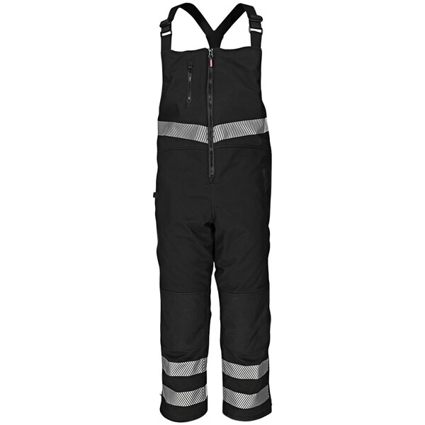 RefrigiWear black and grey insulated bib overalls with a zipper.